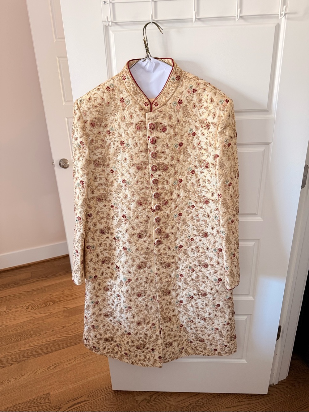 Embroidered Cream Floral Sherwani